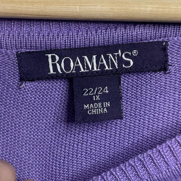 Roaman's Lavender Eyelet Long Sleeve Lightweight Sweater Size 22/24 - Picture 4 of 6